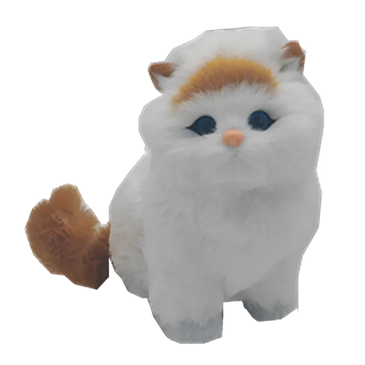 Handmade faux fur yellow head fat cat ornament, 16.5cm high, simulation cat decoration for shelf or craft display