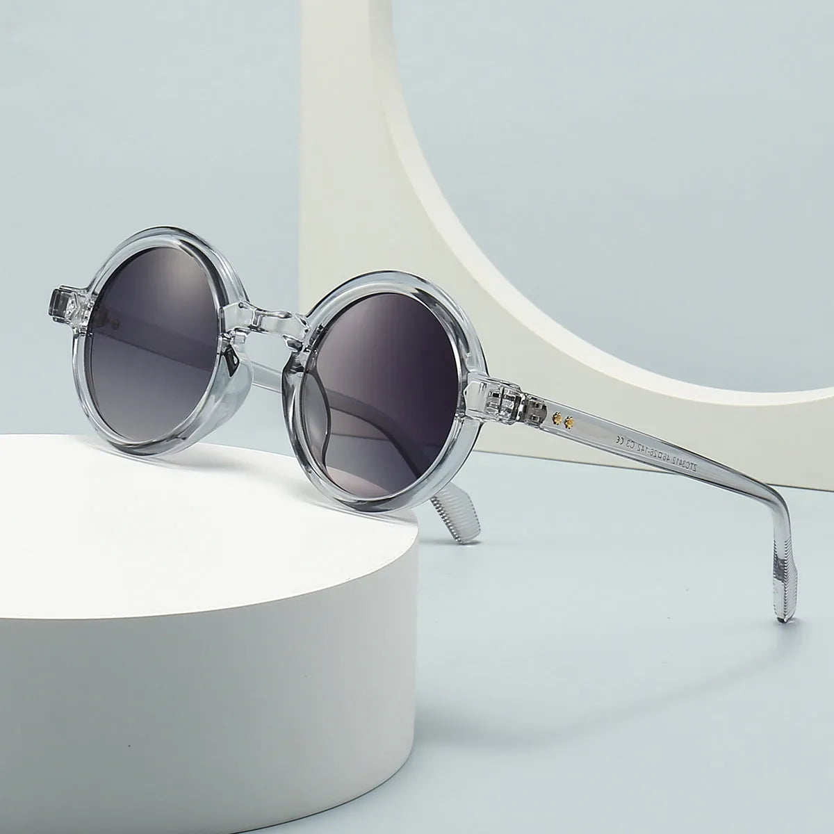 Round retro sunglasses C2 Black Frame Double Gray plastic frame UV400 protection