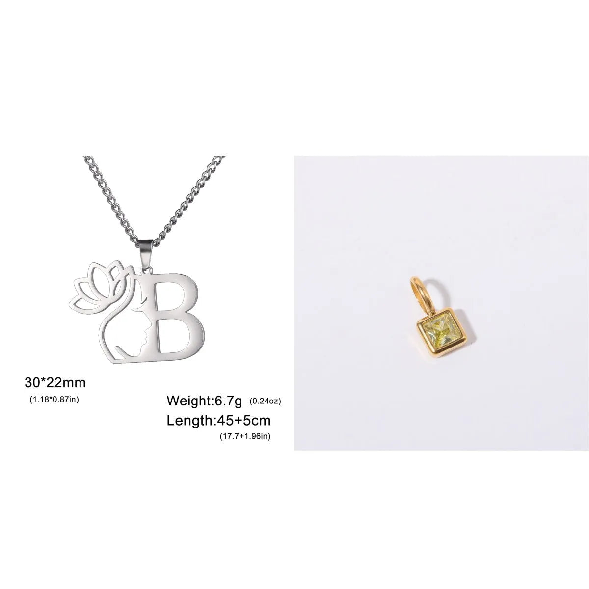 Stainless steel cross chain necklace with letter pendant in gold or silver electroplated finish