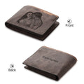 Coffee brown engraved horizontal short wallet with custom photo personalisation.