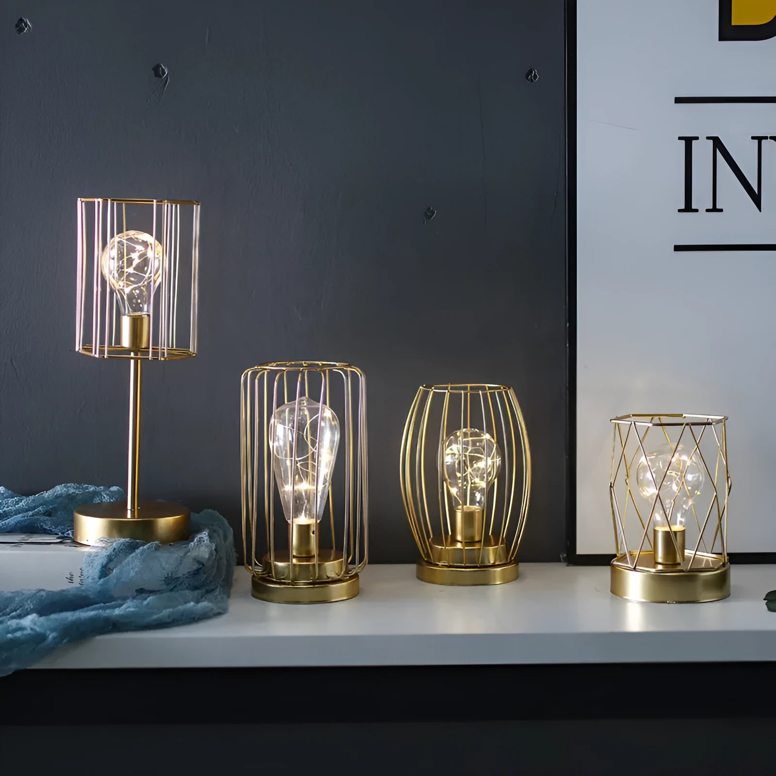 Geometric iron decorative light ornament with electroplated metallic finish and Nordic design
