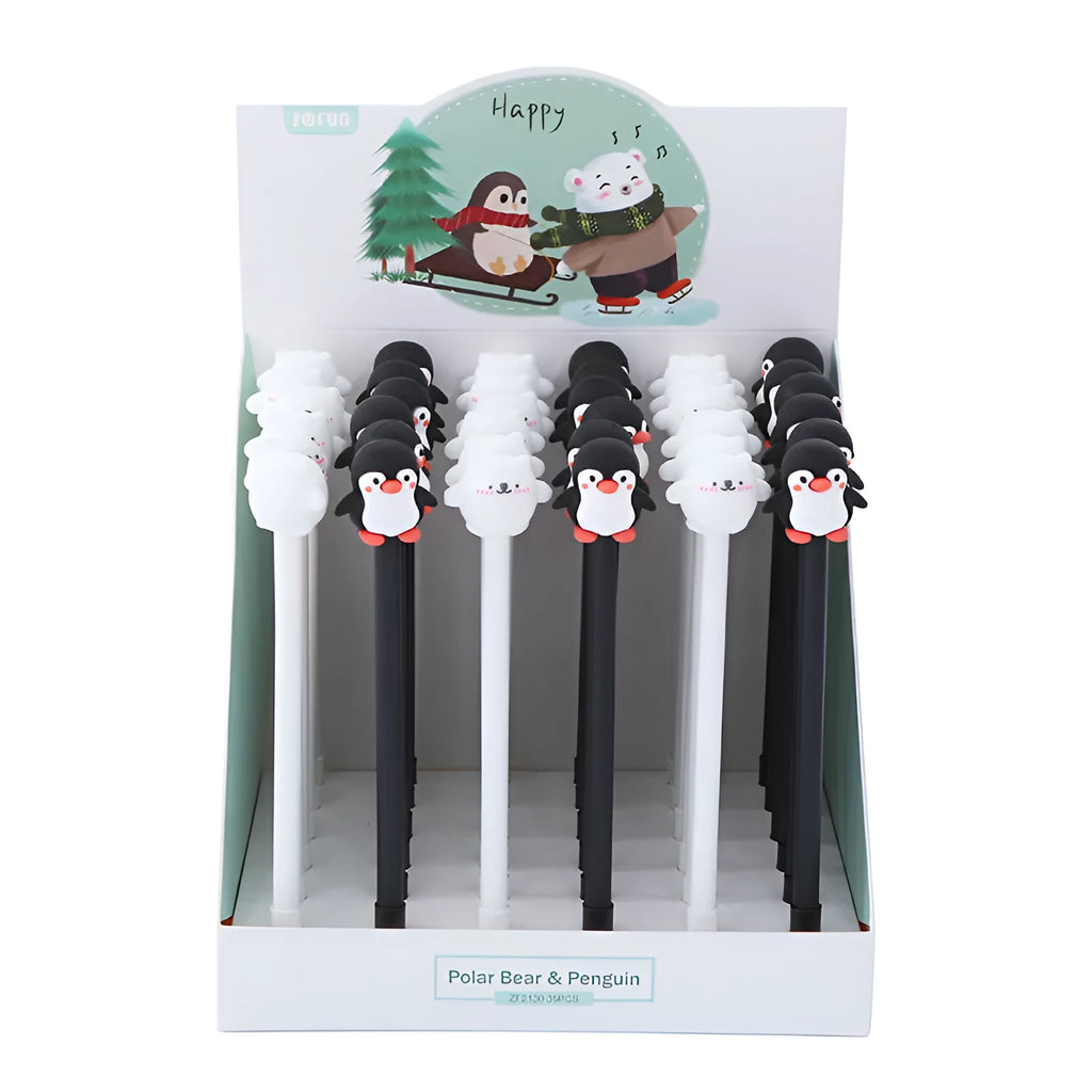 Korean cartoon penguin silicone gel pen with 0.5mm black ink tip and soft silicone grip