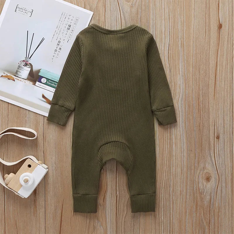 Baby cotton jumpsuit with snap closure long sleeves 60cm height neutral colour