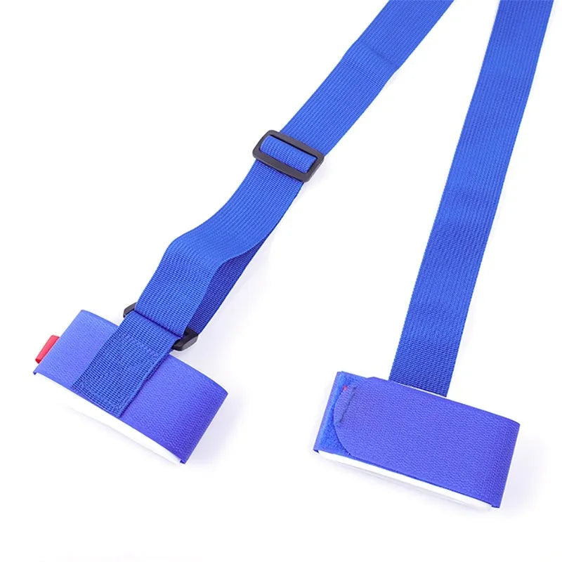 Adjustable nylon skiing handle strap with buckle in black, carried over shoulder