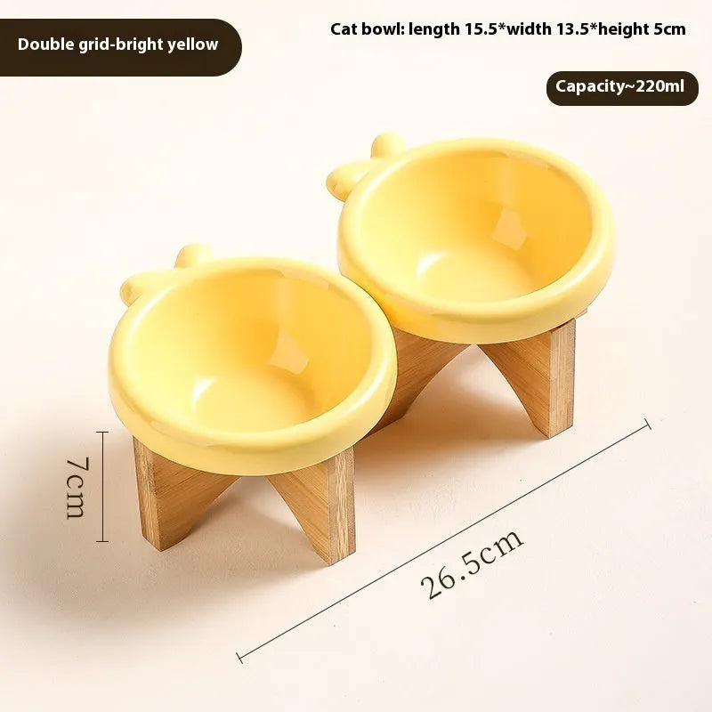 Porcelain cat drinking water bowl in bright red single grid configuration on surface