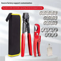 Red cloth style single-ear metal PEX pipe clamp with carbon steel cutting edge.