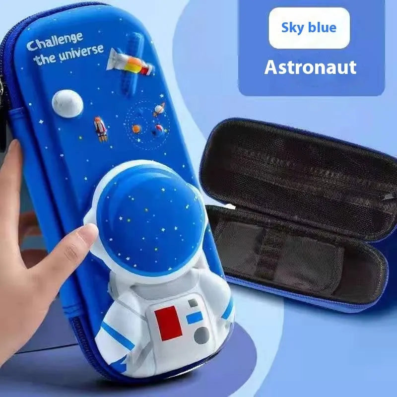 3D leather pencil case with embossed spaceship design organising pens and pencils