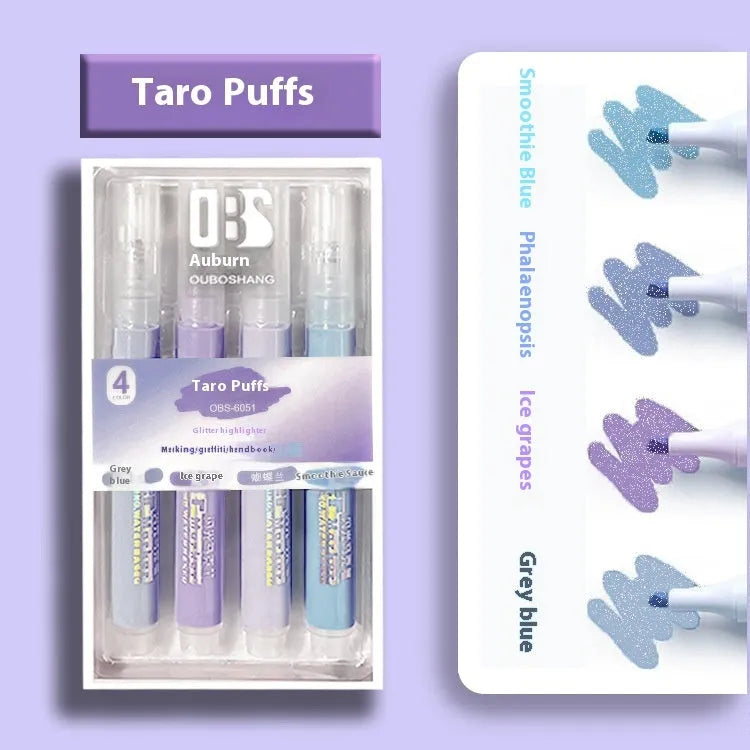 Sparkling Star River set of four glitter highlighter pens with six colour options in a box.