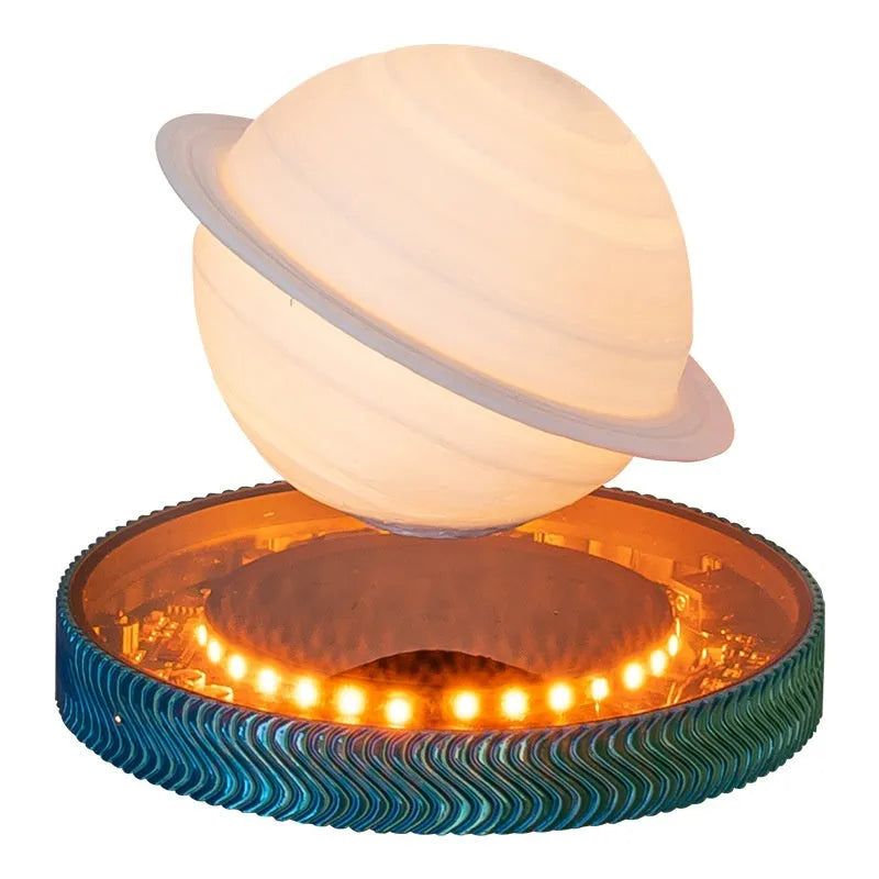 Magnetic suspension moon night lamp with 3D printed design floating above surface