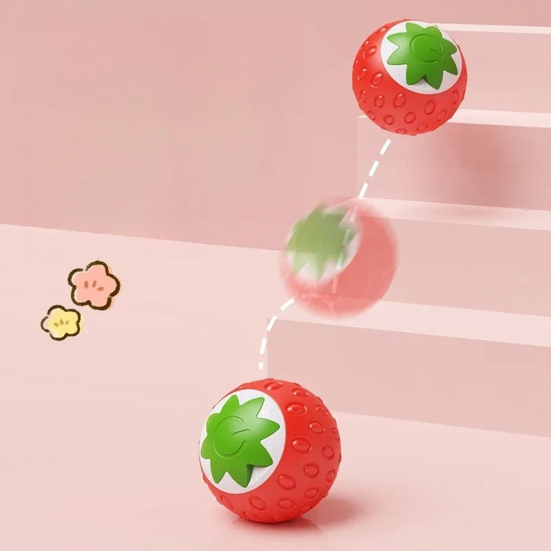 Self-Hi Relieving Stuffy Electric Cat Pet Toy strawberry rolling ball in green colour with ABS silicone surface