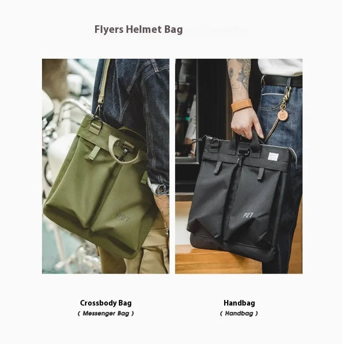 Retro military green canvas messenger bag with crossbody strap and zipper closure