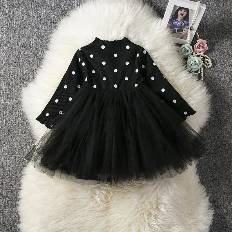 Baby girl long sleeve lace tutu dress in black, pink or white for ages 3-8 years