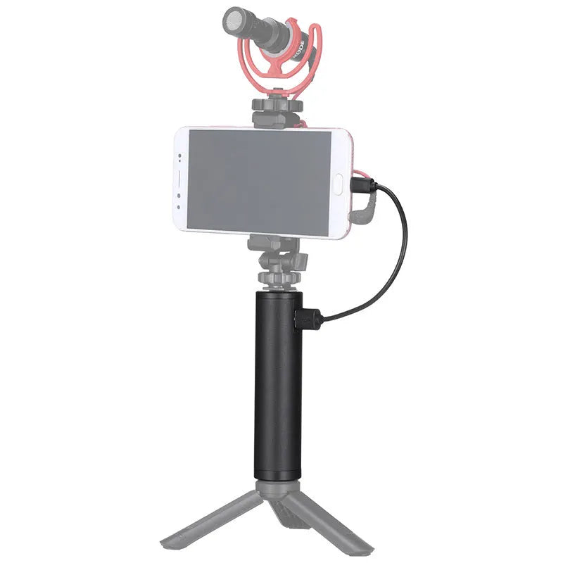 Black aluminium alloy portable power bank charging treasure handle showing size scale.