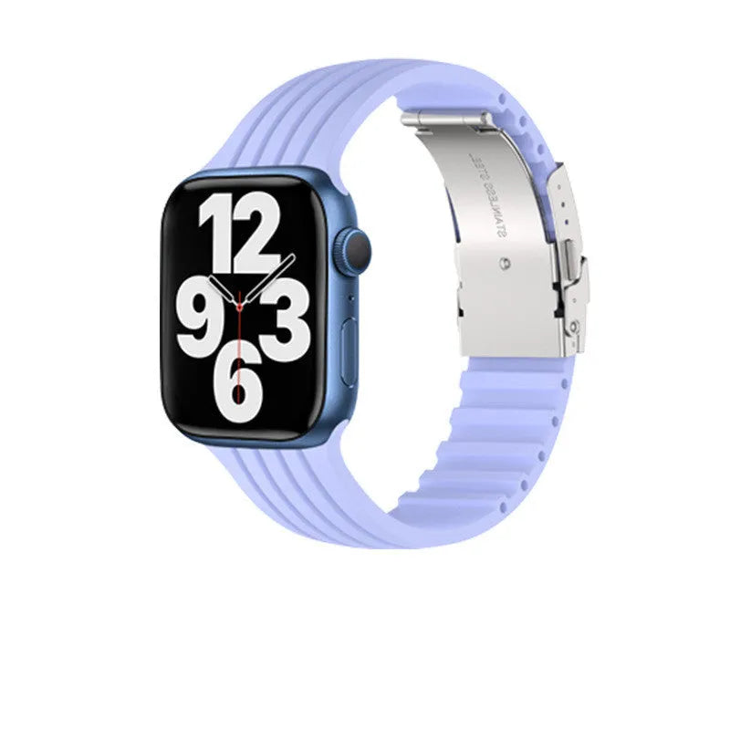 Silicone stripe iWatch strap in black, compatible with 38/40/41mm or 42/44/45mm models