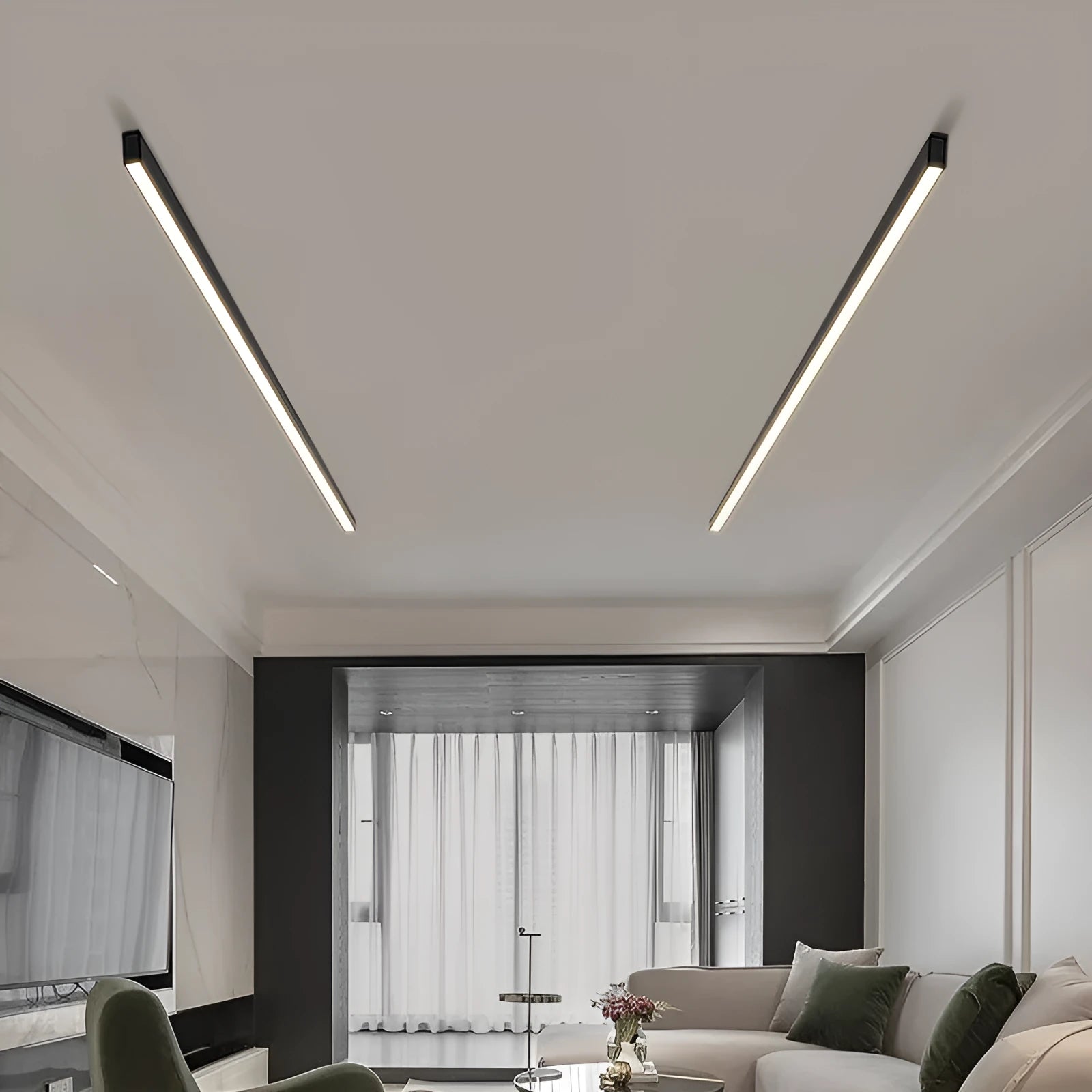 Rectangular aluminium ceiling lamp 53.6cm 20W in moon white finish for living room lighting