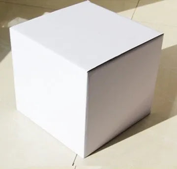 Square corrugated cardboard packaging box in black, brown, grey, and white colour options on a white background.