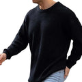 Men's acrylic knit sweater solid colour round neck long sleeve in white on model