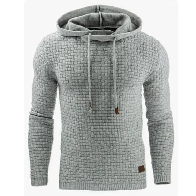 Men's jacquard hoodie long sleeve pullover casual solid colour cotton blend sweatshirt