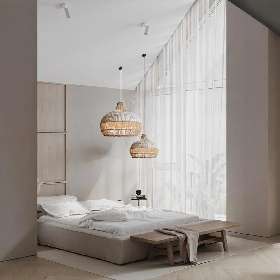 Natural woven rattan pendant chandelier with 60cm diameter in Silent Wind style