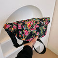 Western style women's waist bag with large flower design and contrast stitching in nylon