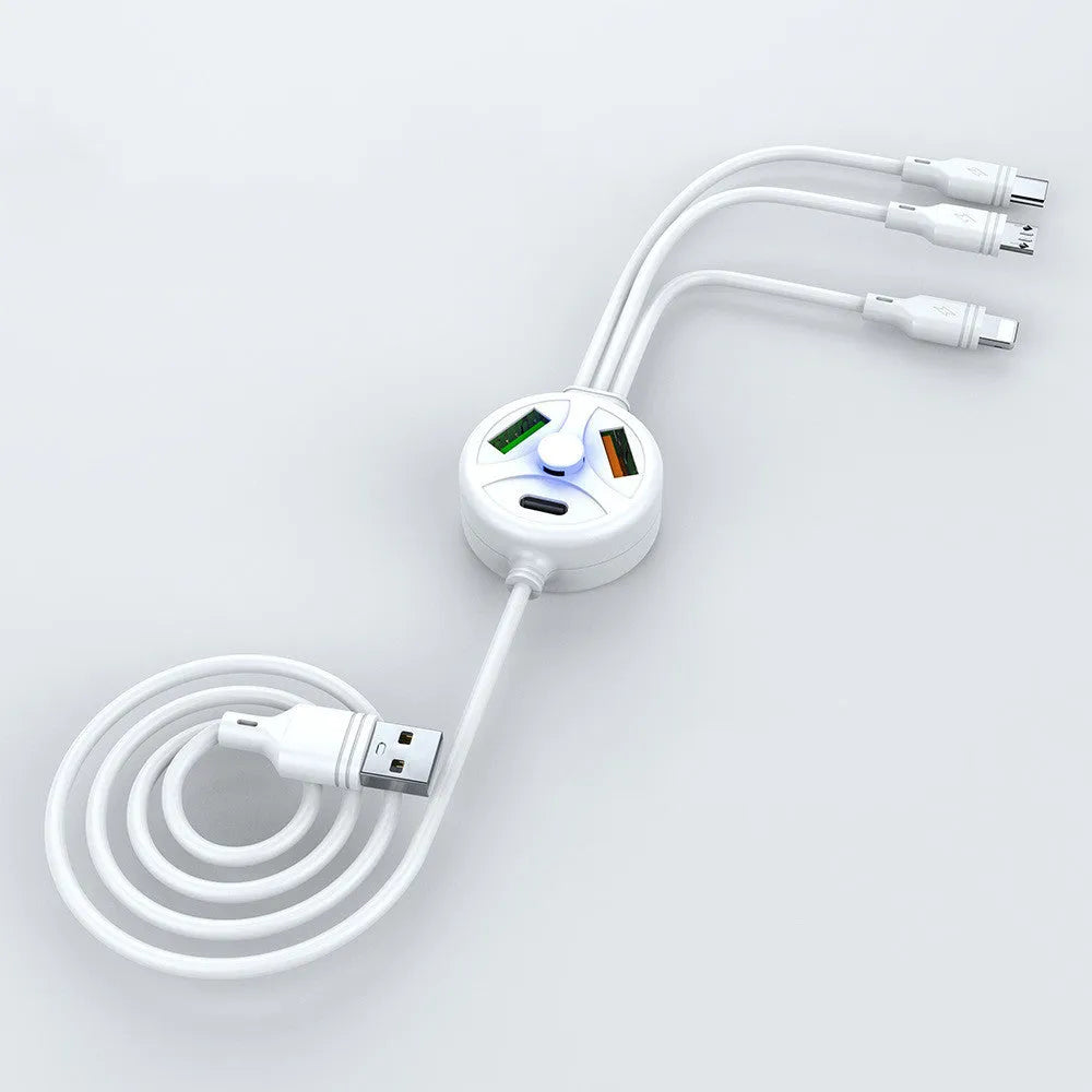 PDPVC mobile phone charging cable with USB, Micro USB, and TYPE-C connectors on a 1.2m PVC cable.