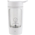 Portable battery-powered juice blender with 650ml mixing cup in black, blue, pink, or white colour.