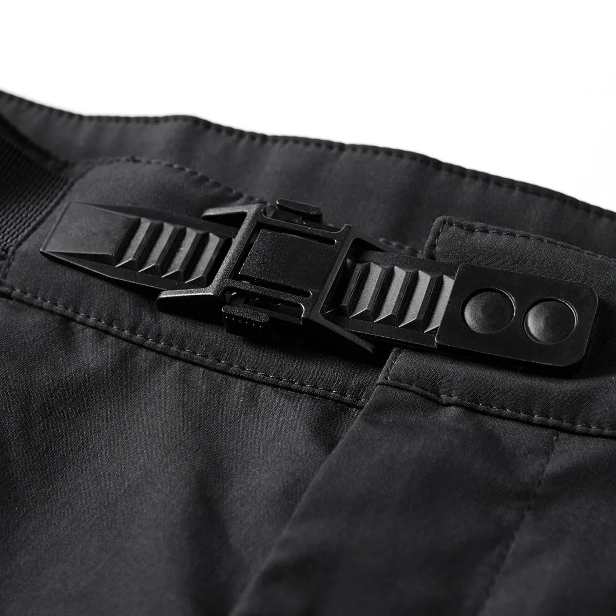 Black men's multi pocket parachute trousers, loose fit mid waist, 100% polyester wrinkle resistant, sizes M to 4XL
