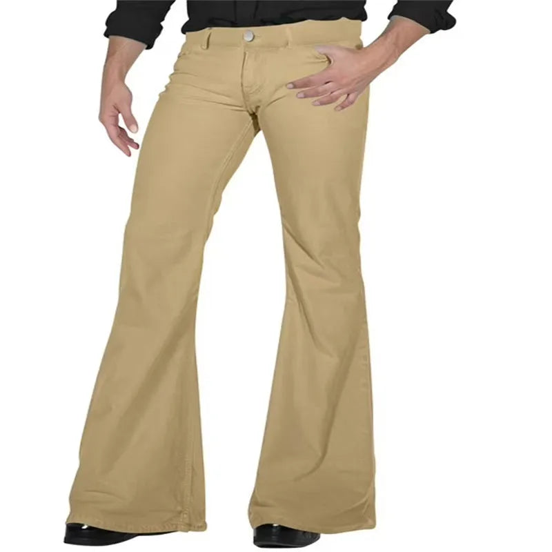 Solid colour high-elasticity polyester bell-bottom trousers with mid waist and zip placket in multiple shades