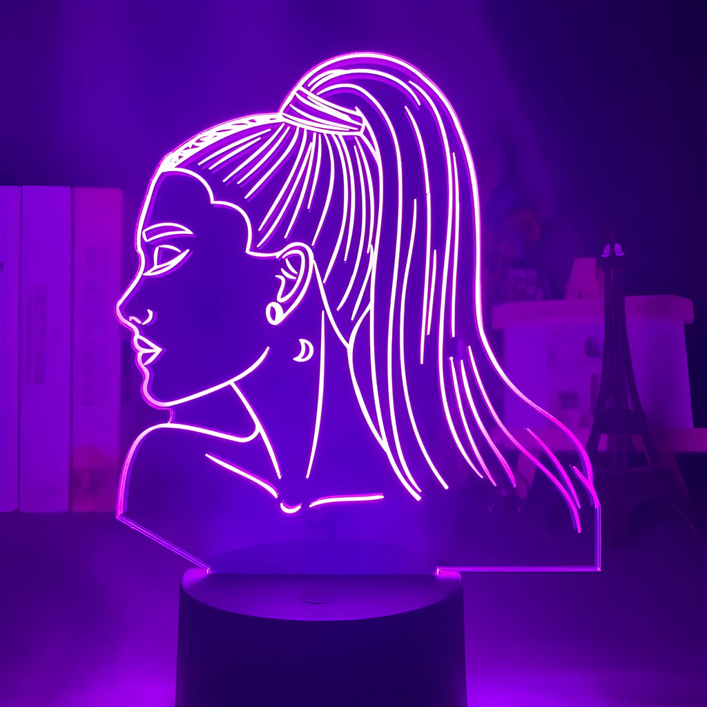 A European-style 3D acrylic night light on a colourful black base, showing its dimensions and translucent material.
