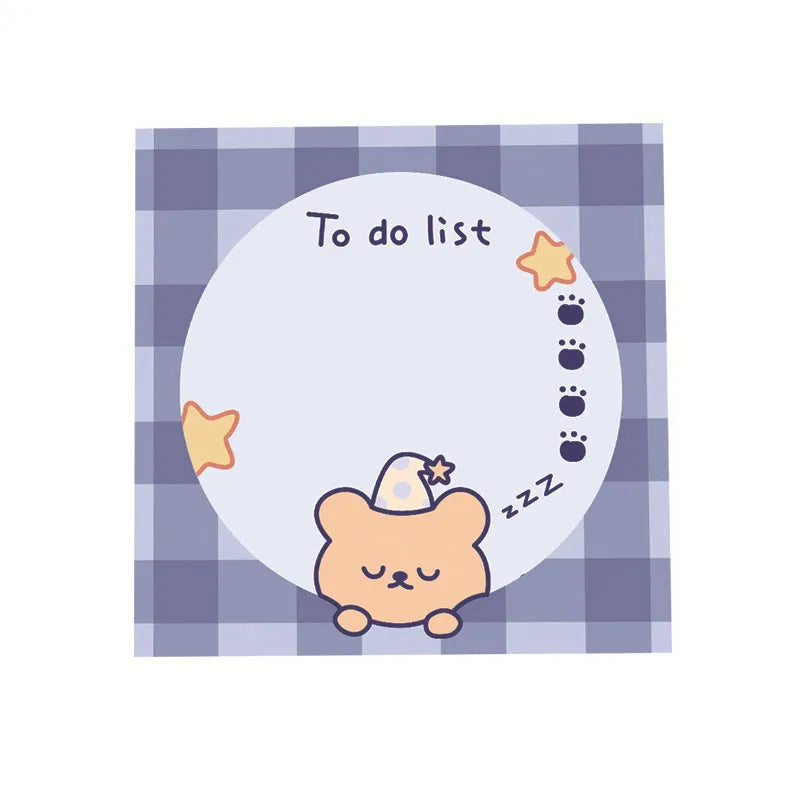 Cute cartoon bear sticky notes 8x8cm with 50 sheets, showing a Happy Bear design on a yellow background