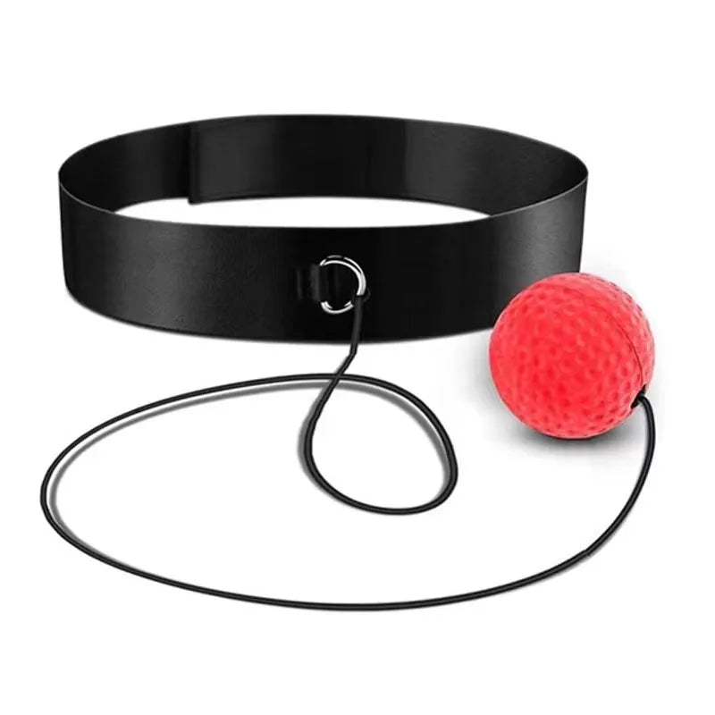 Head-mounted boxing reaction ball training set with adjustable headbands and multiple coloured balls