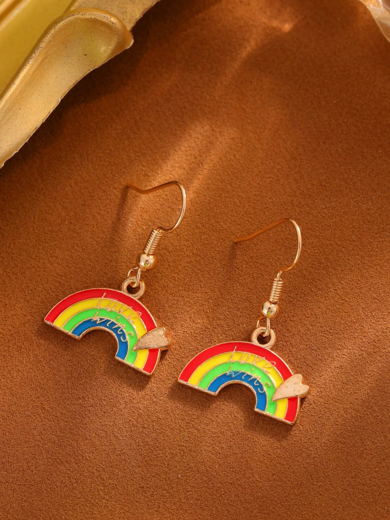 Rainbow flag design earrings in style 1 with alloy metal and enamel finish, approximately 3cm length
