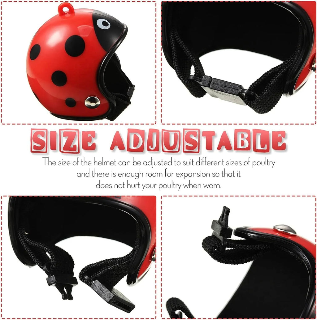 Adjustable pet safety helmet for small chickens and birds with elastic bands