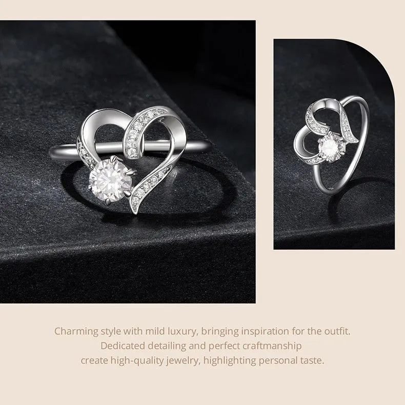 Heart-shaped electroplated ring for women, US sizes 6, 7 and 8, 0.5ct certificate colour option