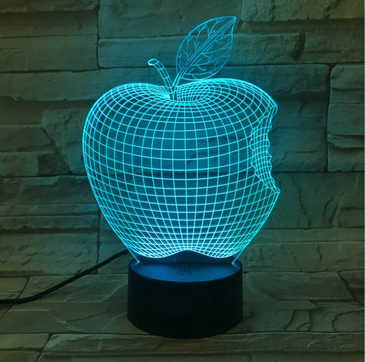 3D fruit-shaped colourful night light with acrylic shade and touch control.