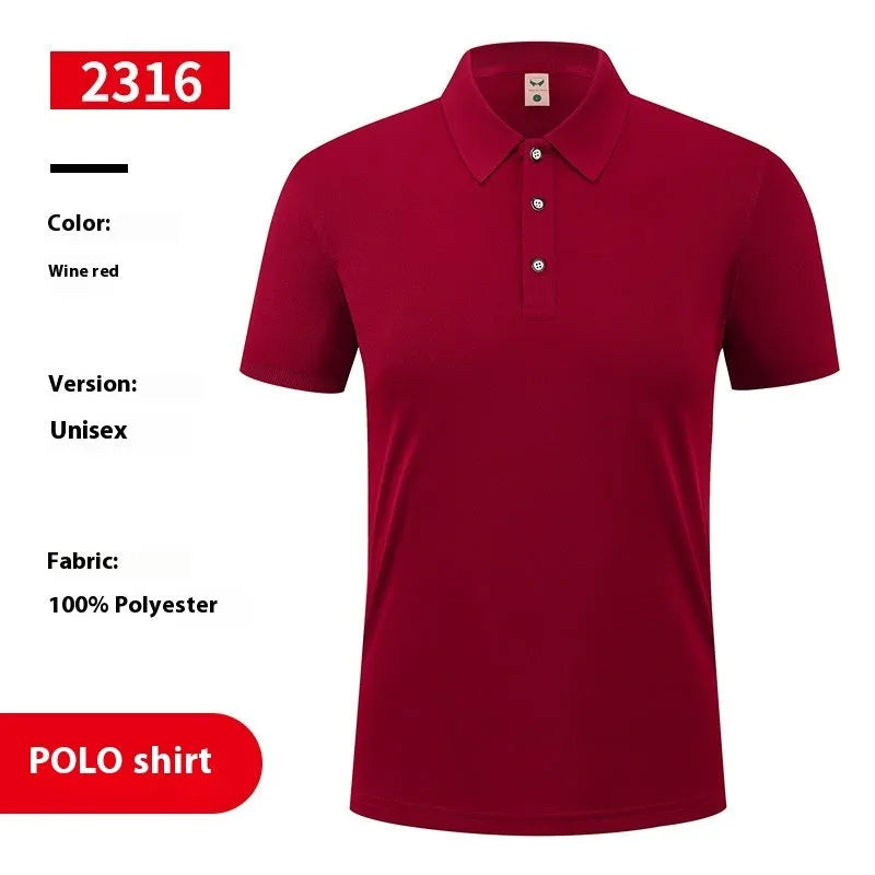 Ice silk polo shirt with advertising logo pattern, short sleeve pullover in white, black, red, light blue, wine red or orange