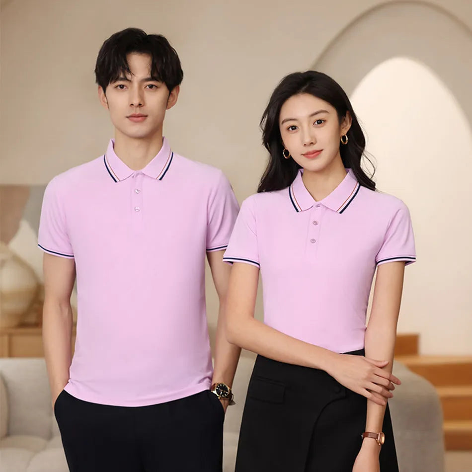 Summer short-sleeved polo shirt with lapel in combed cotton viscose blend, available in multiple colours and sizes M to 4XL