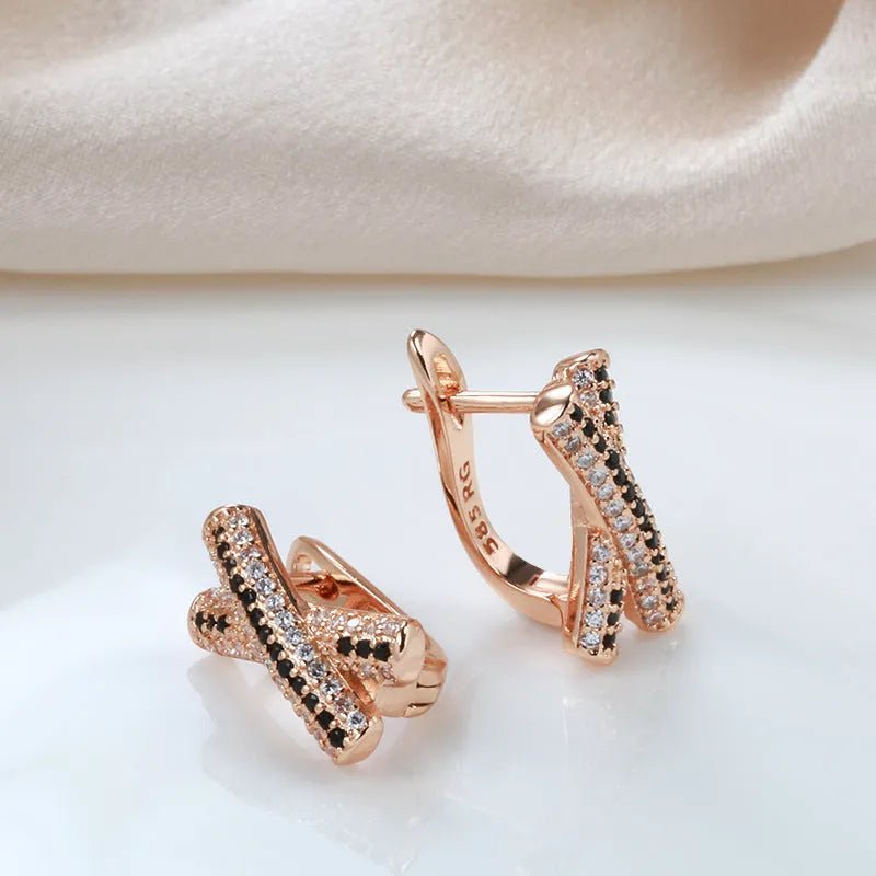 Women's retro hollow-out X-shaped earrings in rose gold copper alloy, U-shaped geometry design