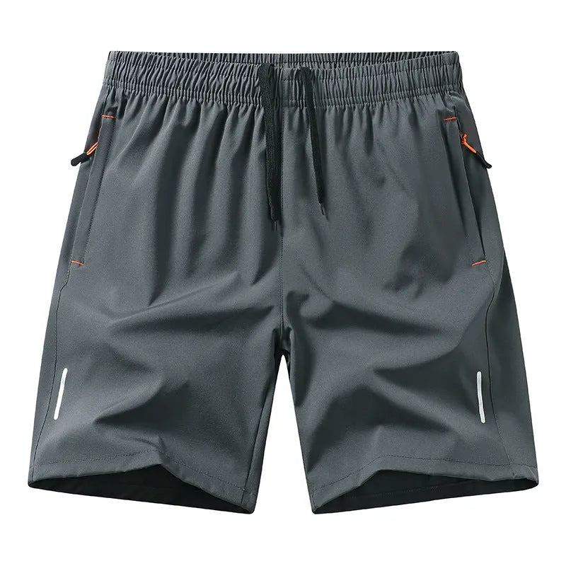 European size men's athletic shorts in black polyester, straight-leg summer sports shorts