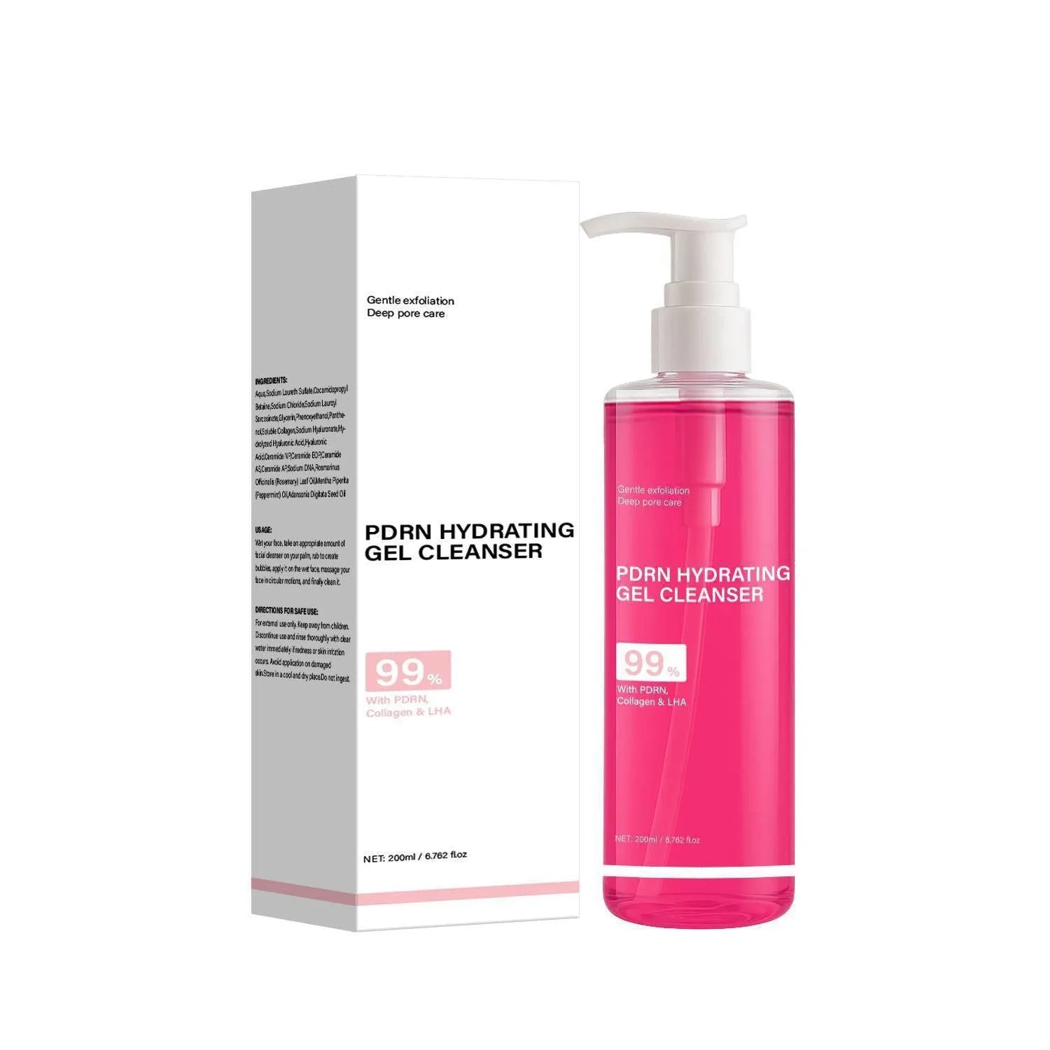 PDRN moisturizing jelly foam facial cleanser in 200ml compact bottle with smooth white jelly texture
