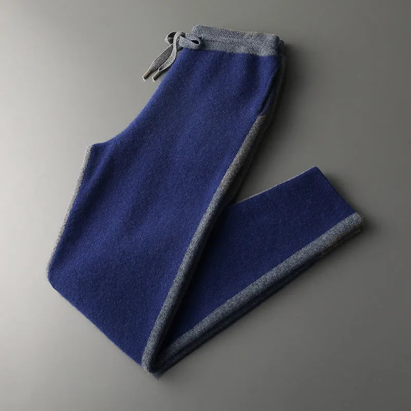 Men's cashmere wool blend sports cardigan suit with half turtleneck zipper top and matching trousers