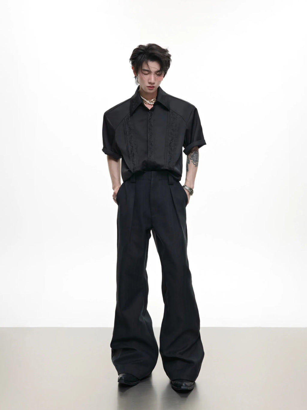 Men's skinny suit pants in black and brown, made of cotton and modal fibre blend