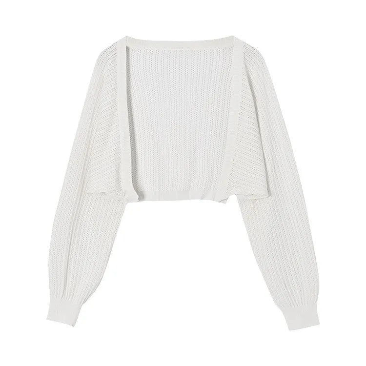 Women's hollow out lantern sleeve blouse in polyester linen fabric for sun protection