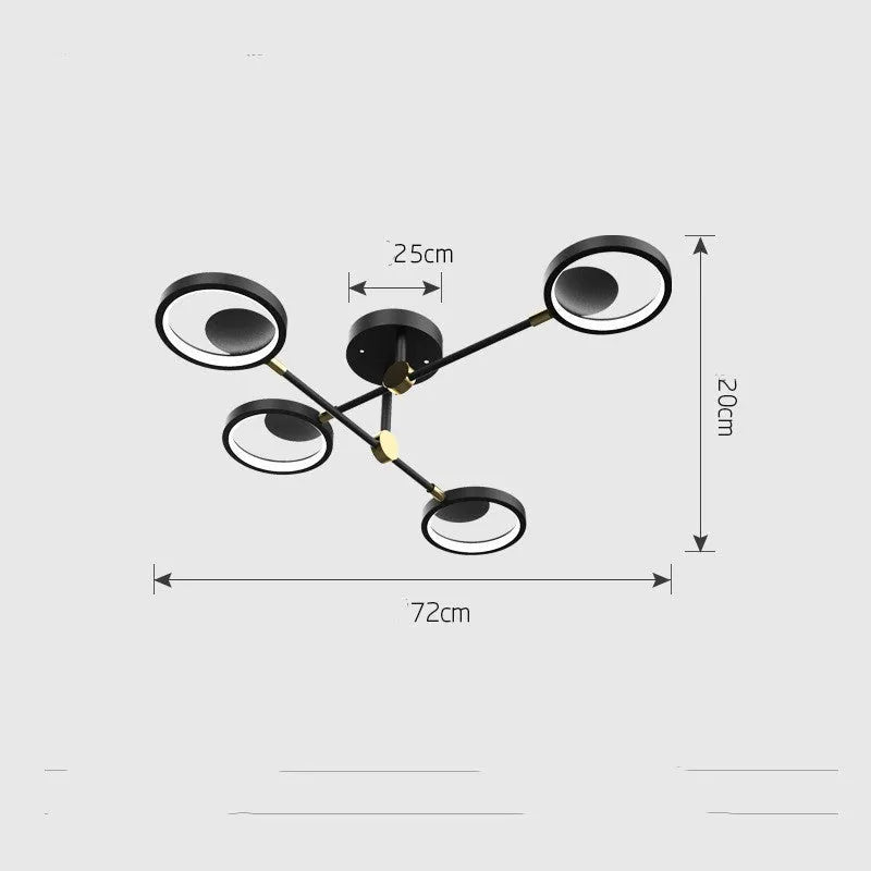 Modern glass molecular ceiling light with LED illumination, 720mm diameter, three colour options
