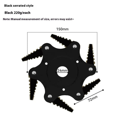 Alloy six-leaf knife grass head in black flat tooth type for agricultural trimming