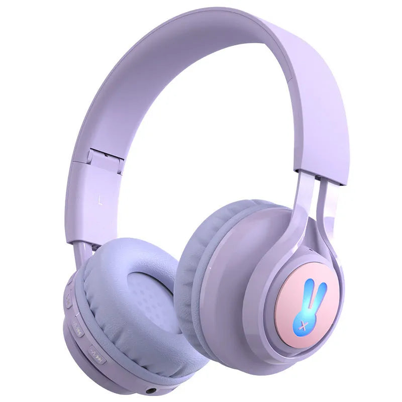 Wireless children's headphones with RGB lighting in bunny purple and pink colour options