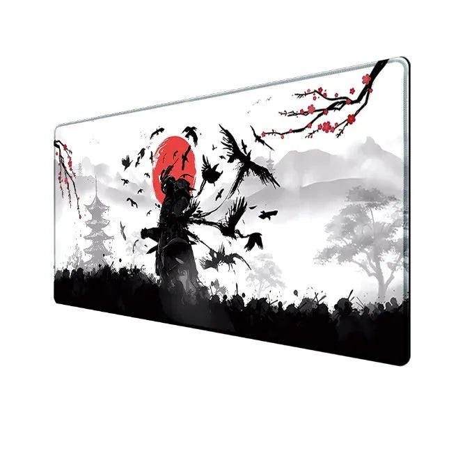Japanese Samurai themed cloth gaming mouse pad with non-slip base in multiple sizes