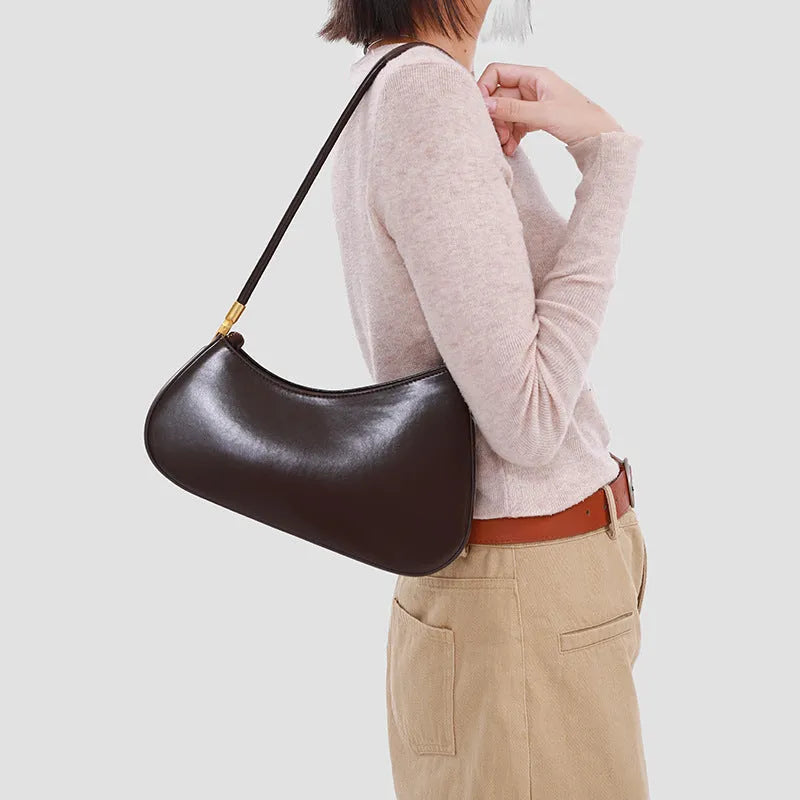Retro oval women's underarm bag in PU with zipper compartment and single shoulder strap