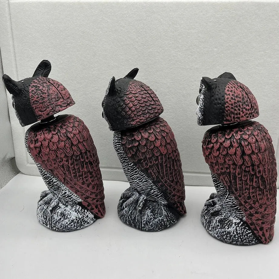 PE plastic artificial owl scarecrow ornament for garden bird deterrent with shaking head design
