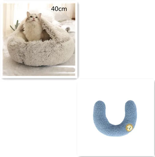 Round plush pet bed in brown for cats and small dogs, size 40cm